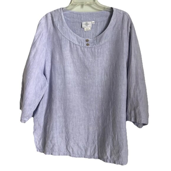 Hot Cotton Marc Ware Vtg Periwinkle 100% Linen 3/4 Sleeve Tunic - Picture 1 of 6